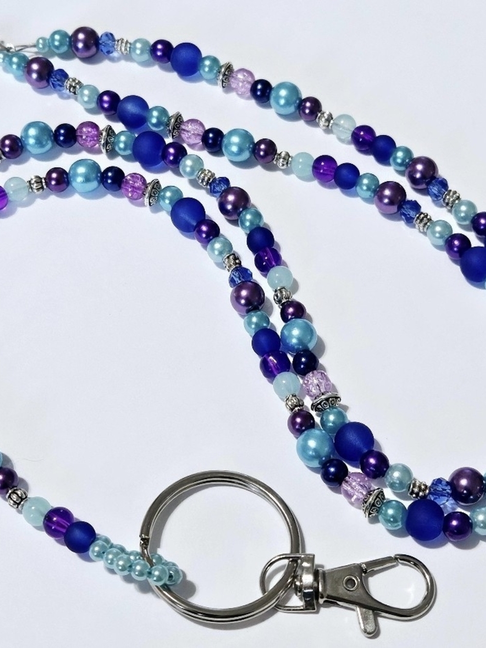 Handcrafted Blue & Purple Beaded Lanyard Keychain